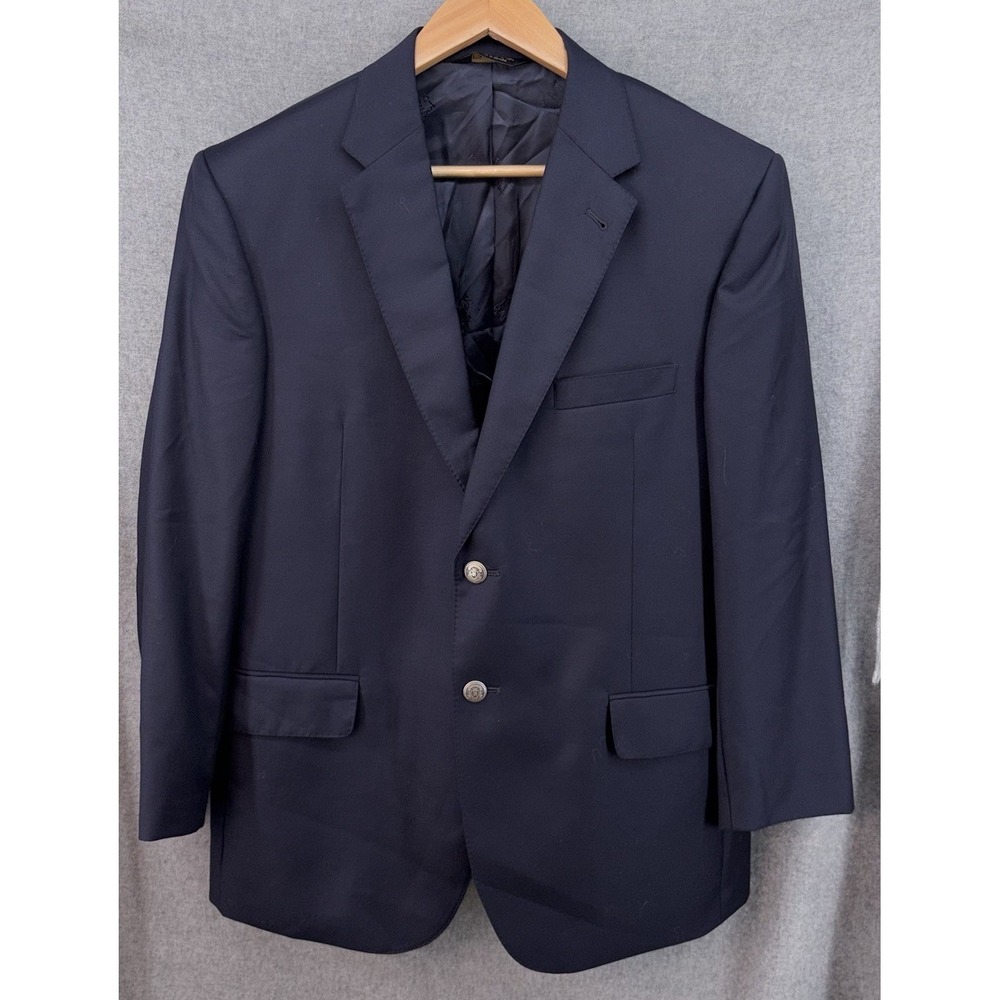 Jos. A. Bank Mens 42S Navy Blue 100% Wool Blazer Silver Crest Button Sport Coat